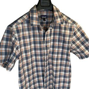 Patagonia Fezzman Organic Cotton Plaid S/S Shirt - Blue/Tan - Medium